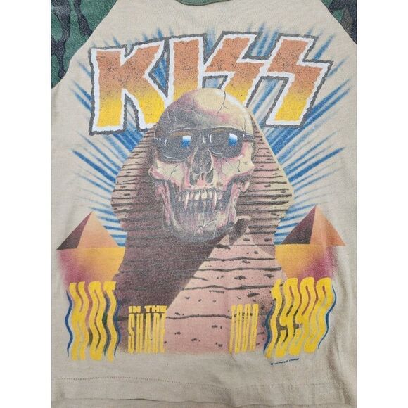ULTRA RARE Kiss Band T Shirt Raglan Baseball 1990 CAMO Hot In The Shade VINTAGE - Picture 2 of 9